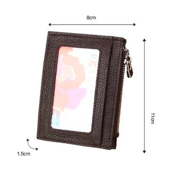 Cowhide Leather Solid Color Zipper Card Holder Wallet RFID Blocking Card Bag Protect Case Coin Purse, Size: 11*8*1.5cm (Coffee) - Image 6