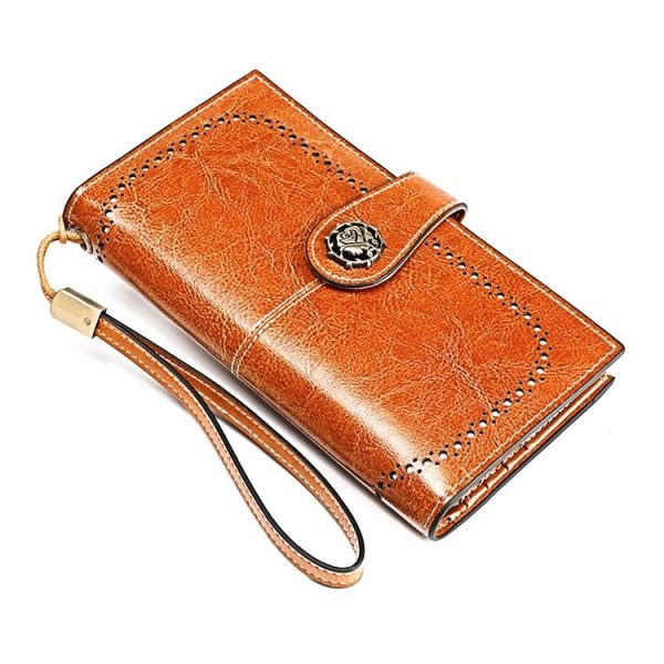3526 Vintage Oil Wax Texture Large Capacity Long Multi-function Anti-magnetic RFID Wallet Clutch for Ladies (Brown) - Image 2