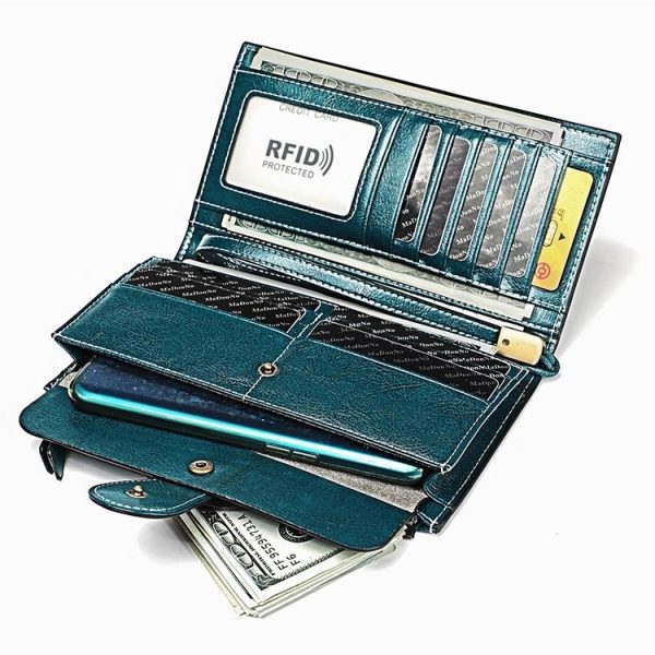 3526 Vintage Oil Wax Texture Large Capacity Long Multi-function Anti-magnetic RFID Wallet Clutch for Ladies (Brown) - Image 5