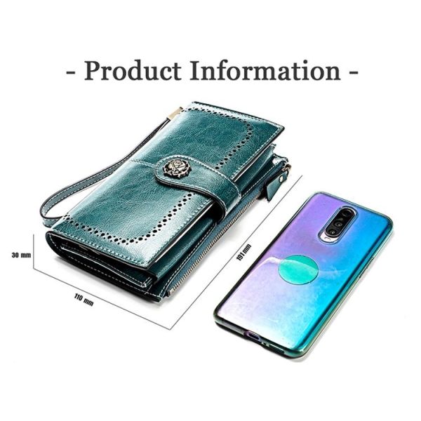 3526 Vintage Oil Wax Texture Large Capacity Long Multi-function Anti-magnetic RFID Wallet Clutch for Ladies (Brown) - Image 6
