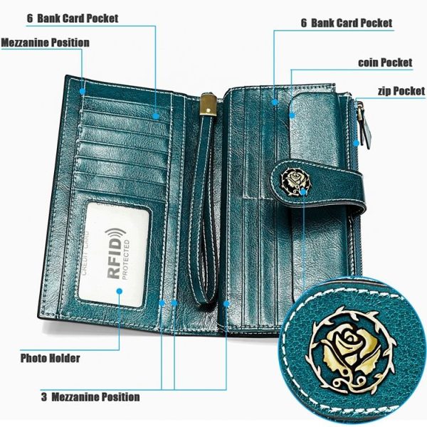 3526 Vintage Oil Wax Texture Large Capacity Long Multi-function Anti-magnetic RFID Wallet Clutch for Ladies (Brown) - Image 7