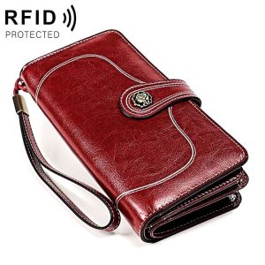 3555 Large Capacity Long Multi-function Anti-magnetic RFID Wallet Clutch for Ladies with Card Slots (Red)