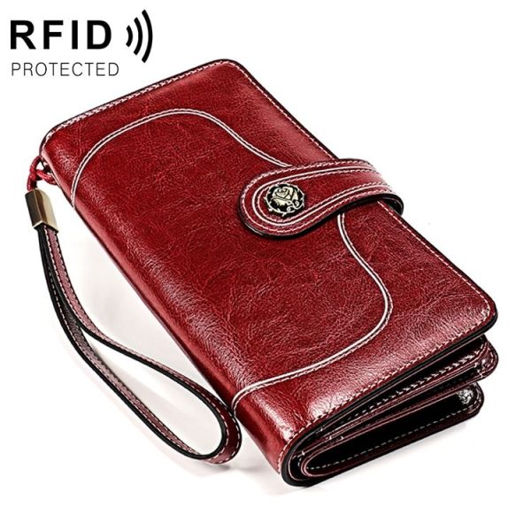 3555 Large Capacity Long Multi-function Anti-magnetic RFID Wallet Clutch for Ladies with Card Slots (Red)