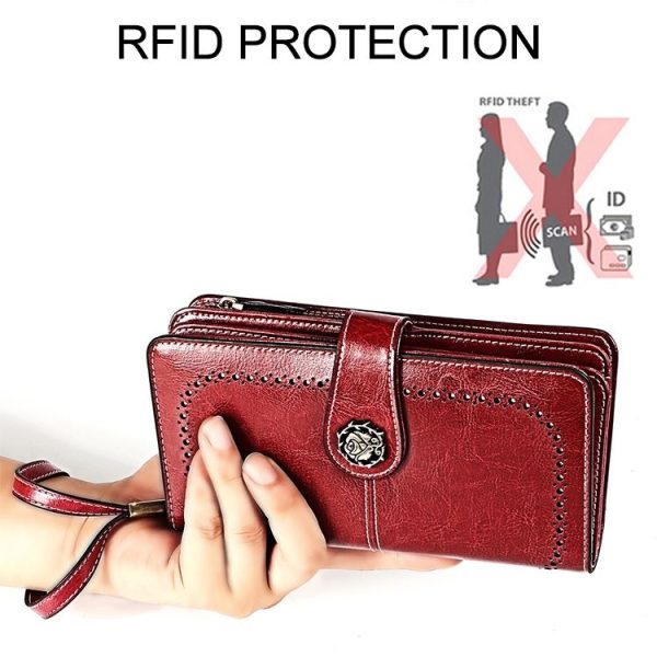 3555 Large Capacity Long Multi-function Anti-magnetic RFID Wallet Clutch for Ladies with Card Slots (Red) - Image 10