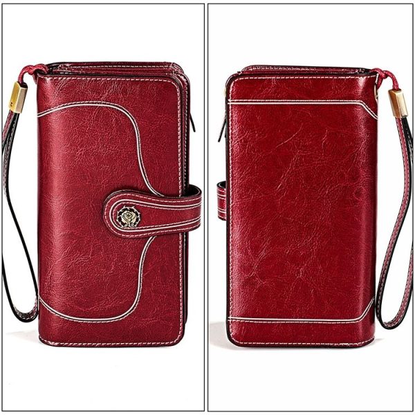 3555 Large Capacity Long Multi-function Anti-magnetic RFID Wallet Clutch for Ladies with Card Slots (Red) - Image 3