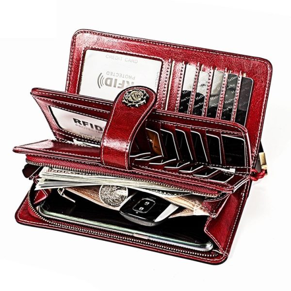 3555 Large Capacity Long Multi-function Anti-magnetic RFID Wallet Clutch for Ladies with Card Slots (Red) - Image 5