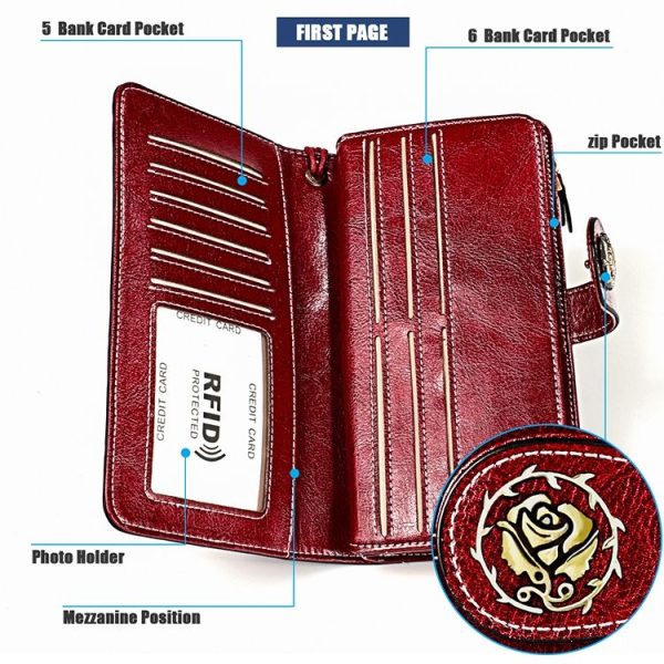 3555 Large Capacity Long Multi-function Anti-magnetic RFID Wallet Clutch for Ladies with Card Slots (Red) - Image 7