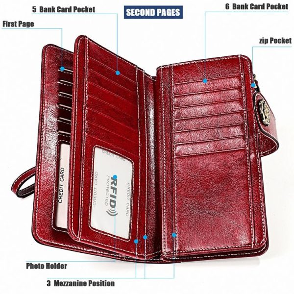 3555 Large Capacity Long Multi-function Anti-magnetic RFID Wallet Clutch for Ladies with Card Slots (Red) - Image 9