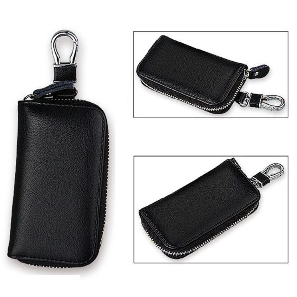 9092 Business Style Multifunctional Genuine Leather Zipper Car Key Bag (Black) - Image 3