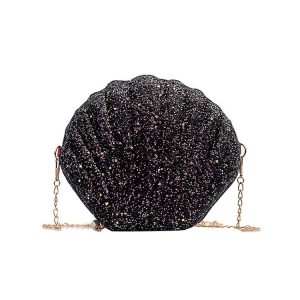 Shell Shape Fashion Sequined Single Shoulder Crossbody Bag (Black)