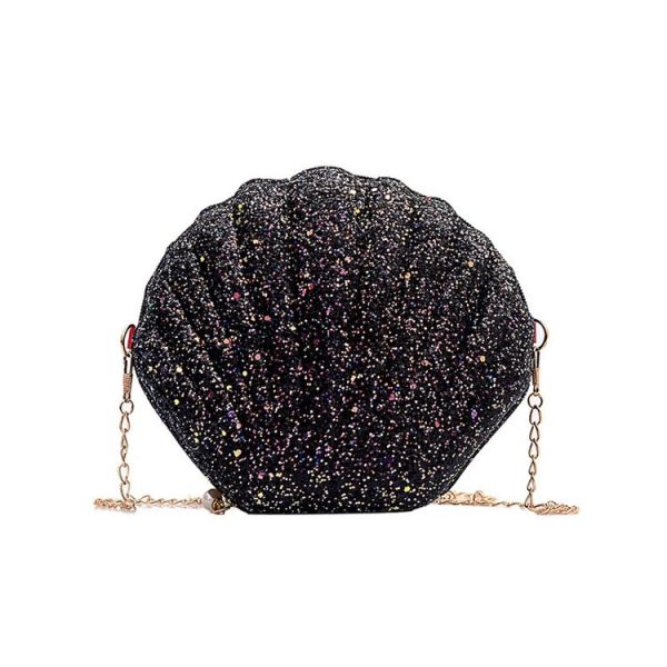 Shell Shape Fashion Sequined Single Shoulder Crossbody Bag (Black) - Image 2