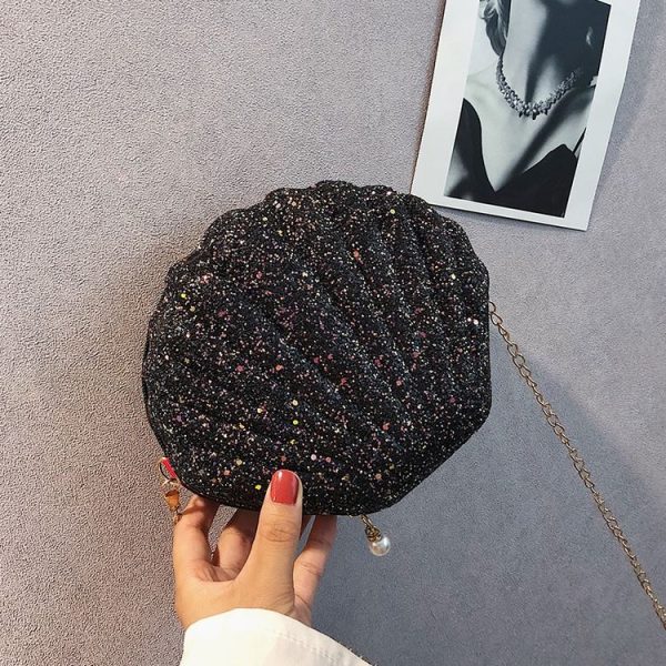 Shell Shape Fashion Sequined Single Shoulder Crossbody Bag (Black) - Image 4