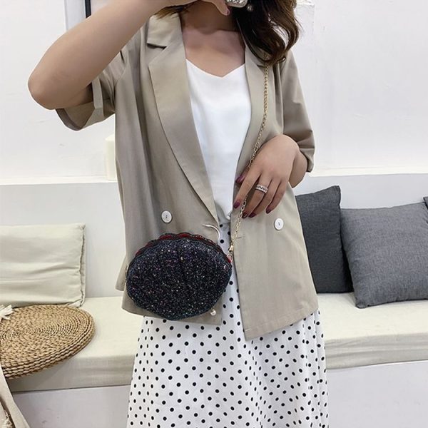 Shell Shape Fashion Sequined Single Shoulder Crossbody Bag (Black) - Image 5