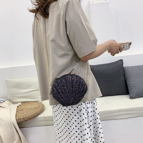 Shell Shape Fashion Sequined Single Shoulder Crossbody Bag (Black) - Image 6