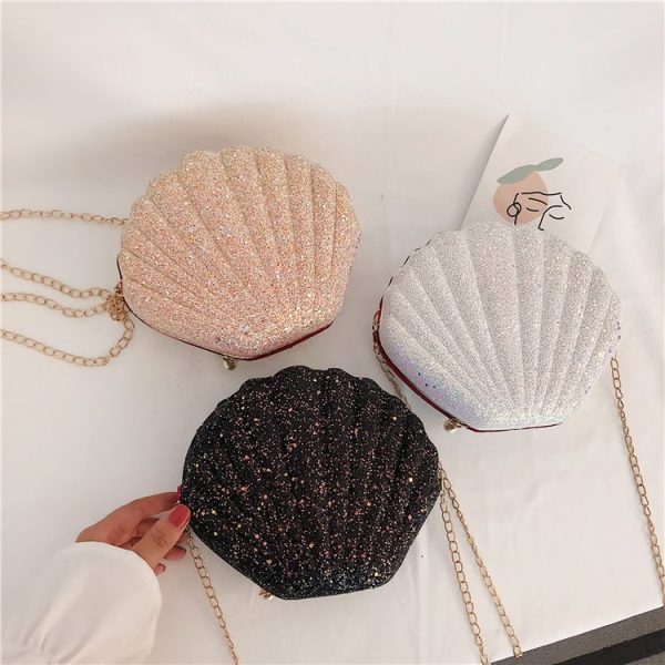 Shell Shape Fashion Sequined Single Shoulder Crossbody Bag (Black) - Image 7