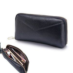 2-Folding Square Genuine Leather Handbag (Black)
