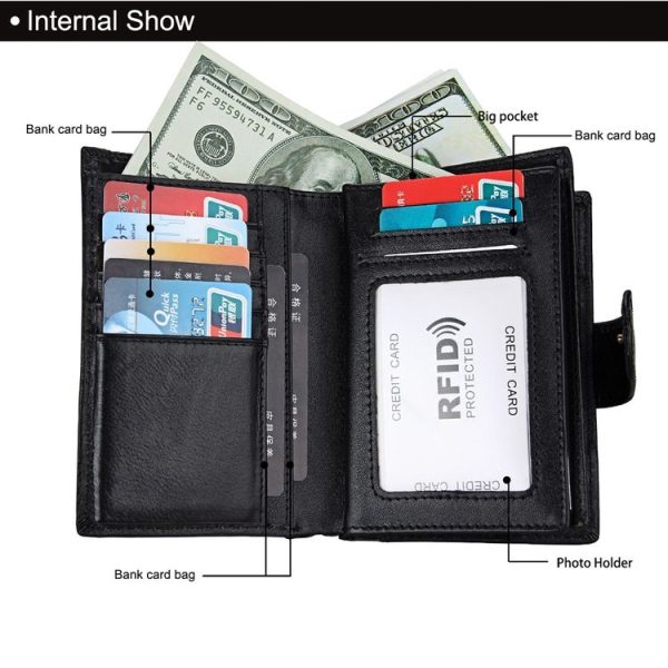 Antimagnet RFID Genuine Leather Wallet / Passport Package / Cowhide Card Slot for man (Black) - Image 5