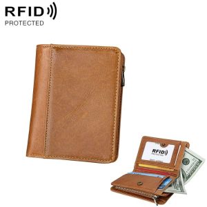 8231 Antimagnetic RFID Men Fashion Crazy Horse Textyure Genuine Leather Wallet Card Bag (Brown)