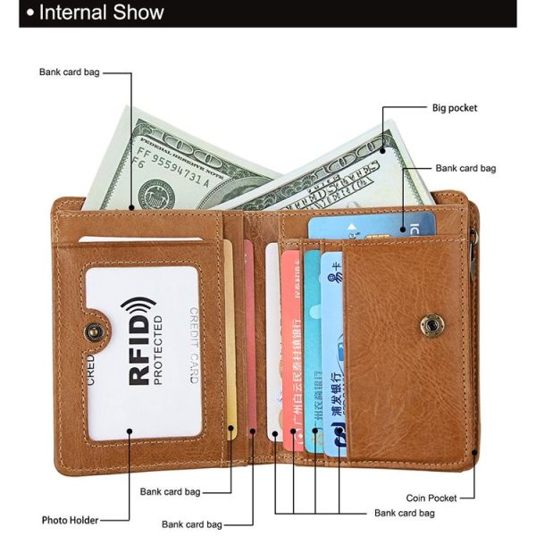 8231 Antimagnetic RFID Men Fashion Crazy Horse Textyure Genuine Leather Wallet Card Bag (Brown) - Image 4