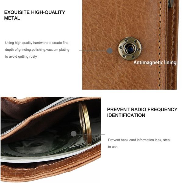 8231 Antimagnetic RFID Men Fashion Crazy Horse Textyure Genuine Leather Wallet Card Bag (Brown) - Image 6