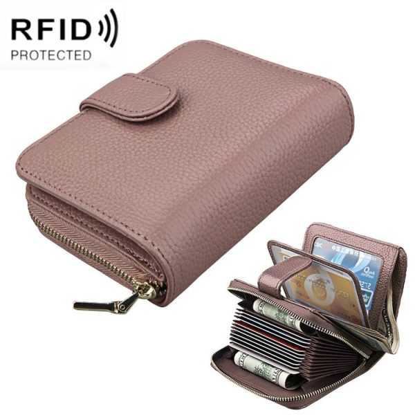 KB132 Female Style Full Grain Cow Leather Multifunctional RFID Wallet / Card Bag / Driving License Package (Pink)