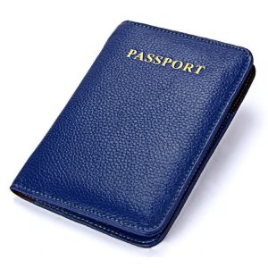 Litchi Texture Multifunctional Genuine Leather Passport Package for travel (Blue)