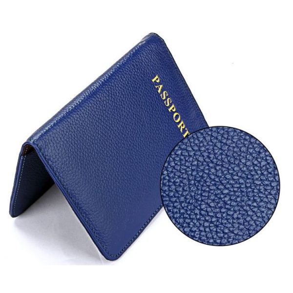 Litchi Texture Multifunctional Genuine Leather Passport Package for travel (Blue) - Image 3