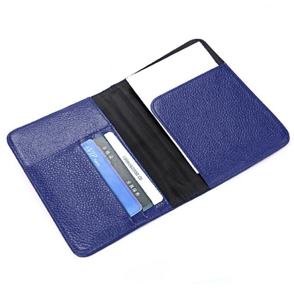 Litchi Texture Multifunctional Genuine Leather Passport Package for travel (Blue) - Image 4