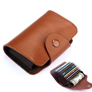 KB39 Simple Fashion Genuine leather Organ Card Bag Candy Color Card Package (Brown)