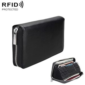 Antimagnetic RFID Large Capacity Long Style Genuine Leather Passport Package / Multifunctional and Many Card Slots Card Package (Black)