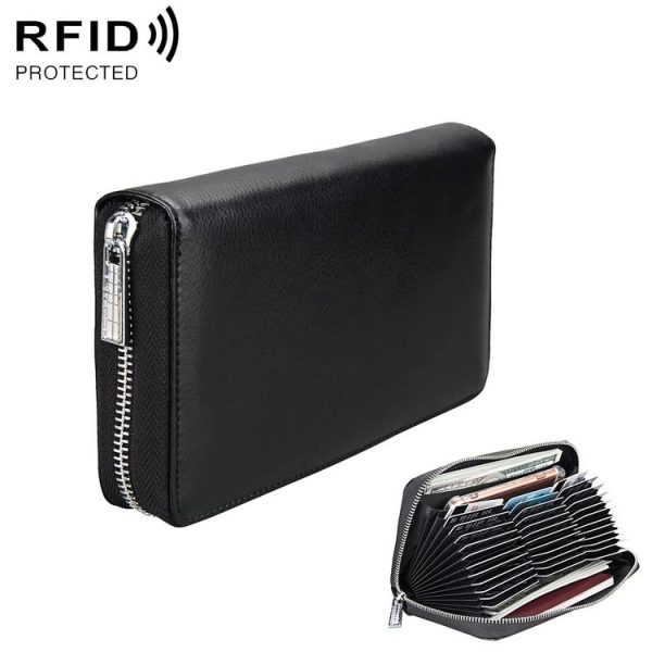 Antimagnetic RFID Large Capacity Long Style Genuine Leather Passport Package / Multifunctional and Many Card Slots Card Package (Black)