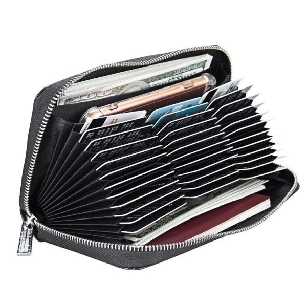 Antimagnetic RFID Large Capacity Long Style Genuine Leather Passport Package / Multifunctional and Many Card Slots Card Package (Black) - Image 5