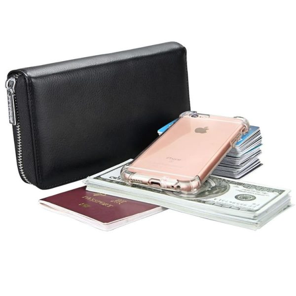 Antimagnetic RFID Large Capacity Long Style Genuine Leather Passport Package / Multifunctional and Many Card Slots Card Package (Black) - Image 6