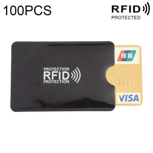 100pcs Aluminum Foil RFID Blocking Credit Card ID Bank Card Case, Size: 9 x 6.3cm (Black)