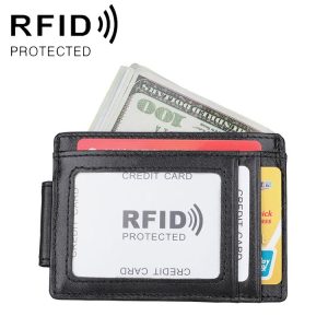 KB80 Antimagnetic RFID Crazy Horse Texture Oil Wax Leather Card Holder Wallet Billfold for Men and Women (Black)
