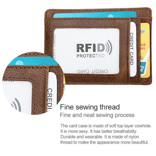 KB80 Antimagnetic RFID Crazy Horse Texture Oil Wax Leather Card Holder Wallet Billfold for Men and Women (Black) - Image 10