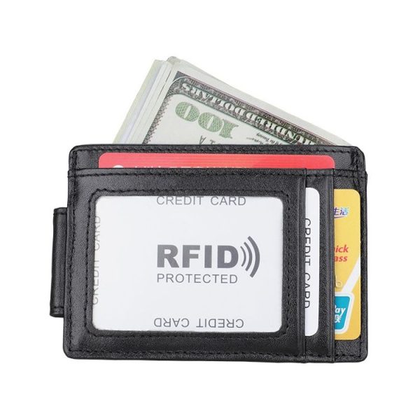 KB80 Antimagnetic RFID Crazy Horse Texture Oil Wax Leather Card Holder Wallet Billfold for Men and Women (Black) - Image 2