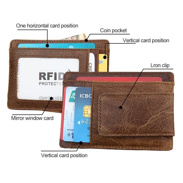 KB80 Antimagnetic RFID Crazy Horse Texture Oil Wax Leather Card Holder Wallet Billfold for Men and Women (Black) - Image 7