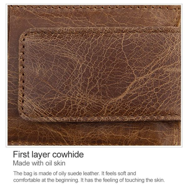 KB80 Antimagnetic RFID Crazy Horse Texture Oil Wax Leather Card Holder Wallet Billfold for Men and Women (Black) - Image 8