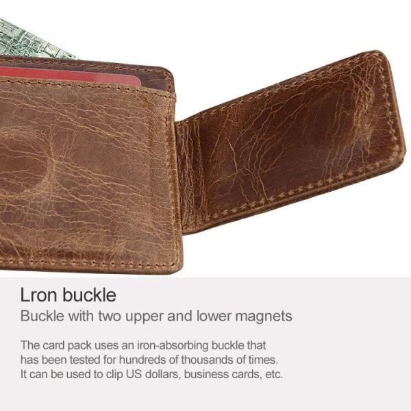 KB80 Antimagnetic RFID Crazy Horse Texture Oil Wax Leather Card Holder Wallet Billfold for Men and Women (Black) - Image 9