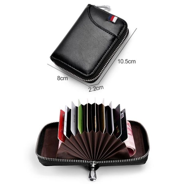 KB155 Antimagnetic RFID Zipper Leather Large-capacity Cards Holder Wallet (Black) - Image 4