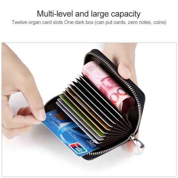 KB155 Antimagnetic RFID Zipper Leather Large-capacity Cards Holder Wallet (Black) - Image 5
