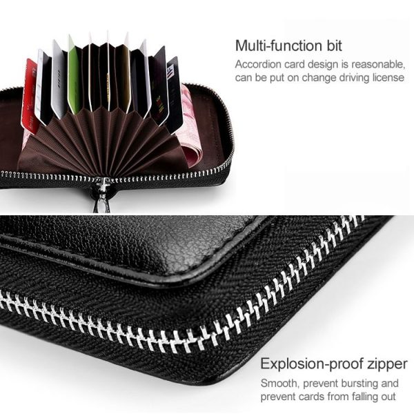 KB155 Antimagnetic RFID Zipper Leather Large-capacity Cards Holder Wallet (Black) - Image 8