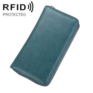KB161 Antimagnetic RFID Long Zipper Leather Wallet Large-capacity Card Holder (Blue)
