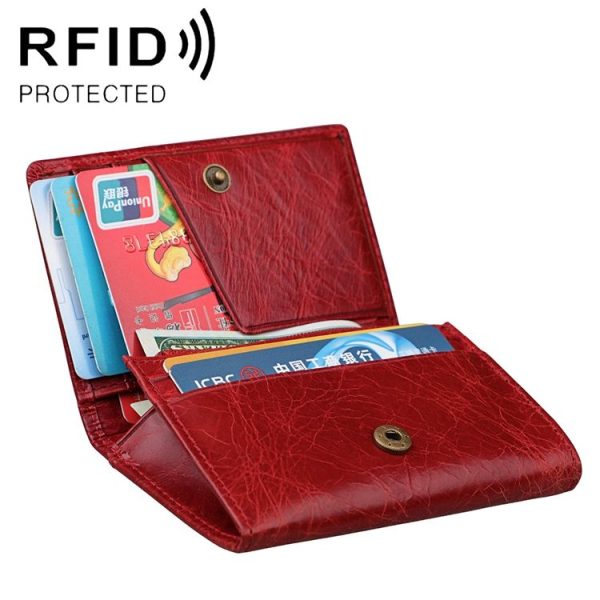 KB171 Antimagnetic RFID Crazy Horse Texture Leather Card Holder Wallet for Men and Women (Red)