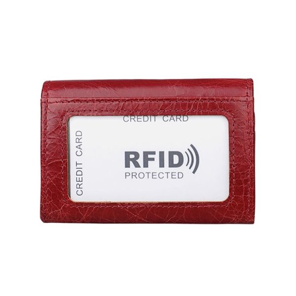 KB171 Antimagnetic RFID Crazy Horse Texture Leather Card Holder Wallet for Men and Women (Red) - Image 2
