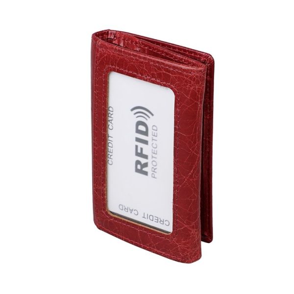 KB171 Antimagnetic RFID Crazy Horse Texture Leather Card Holder Wallet for Men and Women (Red) - Image 3