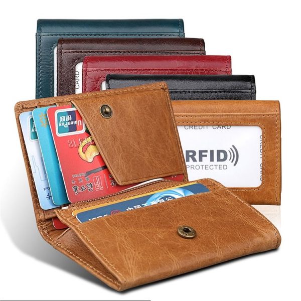 KB171 Antimagnetic RFID Crazy Horse Texture Leather Card Holder Wallet for Men and Women (Red) - Image 8