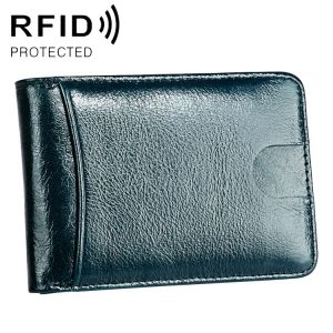 KB186 Antimagnetic RFID Mini Crazy Horse Texture Leather Billfold Card Wallet for Men and Women (Blue)