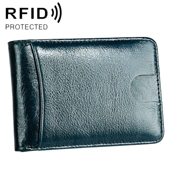 KB186 Antimagnetic RFID Mini Crazy Horse Texture Leather Billfold Card Wallet for Men and Women (Blue)